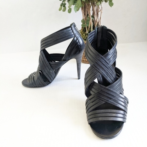 Tory Burch Shoes - Tory Burch Liv Black Leather Cage Heel Sandals 6.5
